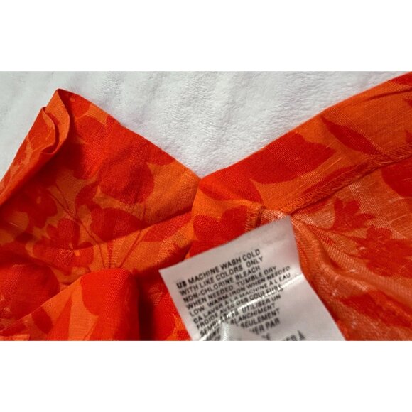 Charter Club Luxury Womens Orange Floral Linen-Blend Button-Front Blouse XL NWOT - Picture 9 of 9